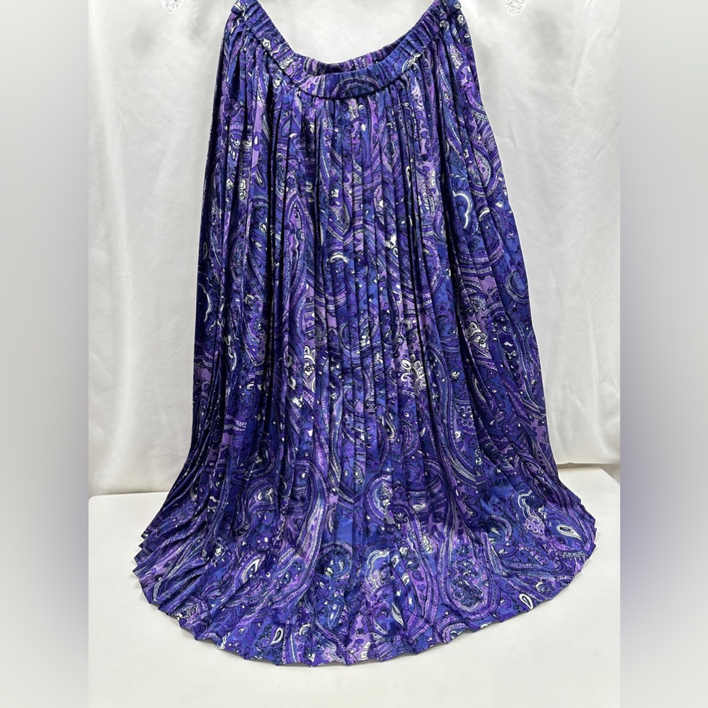 Vintage 80’s Da Rue of California Purple Paisley Pleated Midi Skirt Size M